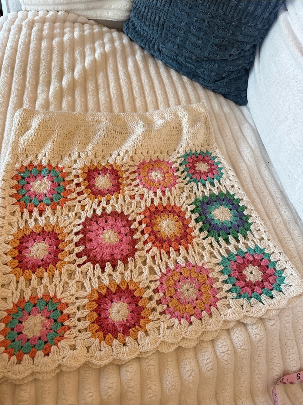 Cream Crochet Granny Square beach Riot with Pink, Green & Coral Accents